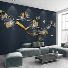 Chinese Style Modern Golden Relief Line Magnolia Branch Wallpapers Living Room Sofa Wall Decor Wall Paper 3D Fresco Wall Cloth
