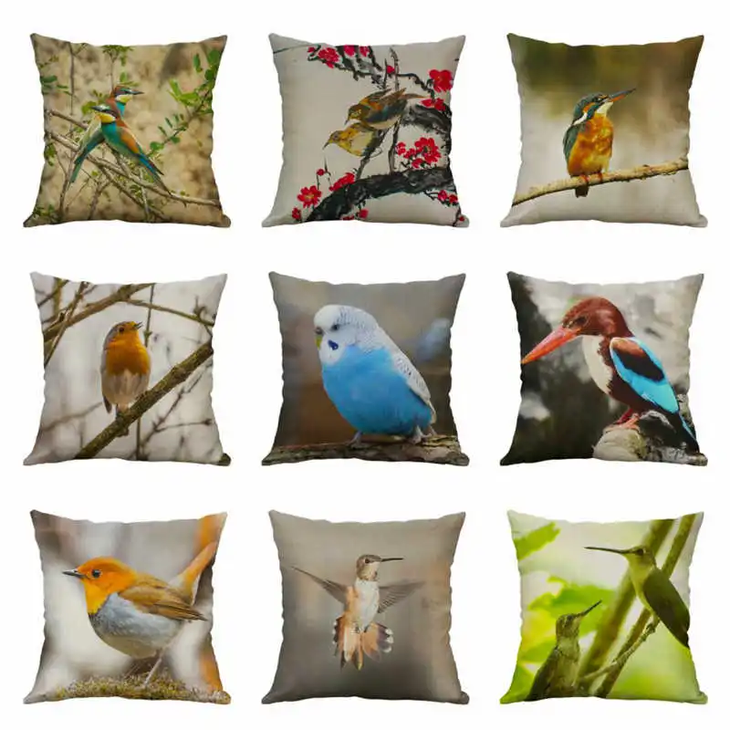 

Hummingbird Cotton Sofa Linen Home Case New For Cushion Cover Pillow Bird Decor