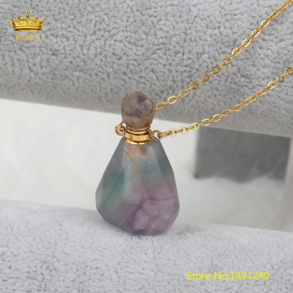 Rainbow Fluorite Различные камни подвеска в виде бутылочки парфюма ожерелье для ювелирных изделий женский подарок, граненый бисером духи Очаровательная Золотая уепь ожерелье для вечеринки девушка - Окраска металла: Rainbow Fluorite
