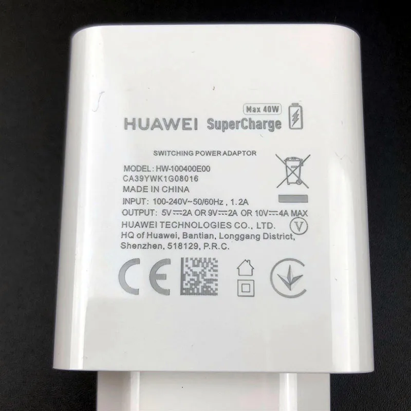 Huawei Mate10 20 Pro адаптер SuperCharge 40W 10 V/4A зарядное устройство и 1/1. 5/2 M 5A type C кабель для P30 pro Honor Magic 2