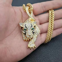

Luxury Men's Gold Color Inlaid Austrian Rhinestone Tiger Animal Pendant Male Necklace for Party Jewelry Accessories