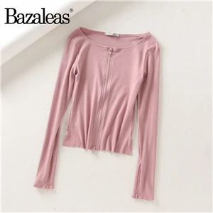 B78 pink 706 Bazaleas Ретро Белый центр свитер на молнии для женщин уличная белый вязаный кардиган винтажные рубашки с расклешенными рукавами Прямая - Цвет: B78 pink 706