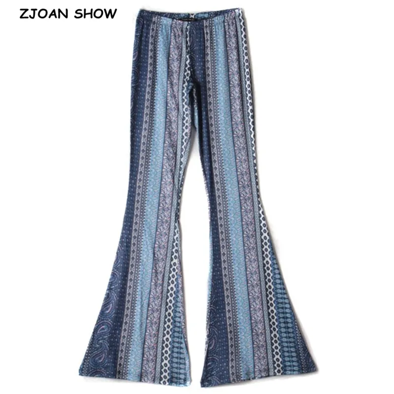 Low Waist Ethnic Geometric Print Flare Pants Women Bohemian Tribal