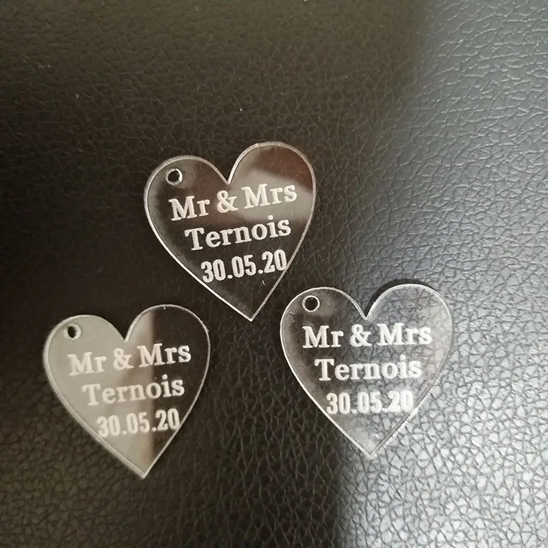 50 шт. персонализированные Выгравированные Mr& Mrs акриловые Любовь Сердце Свадебная вечеринка Таблица центральные украшения сувениры тег