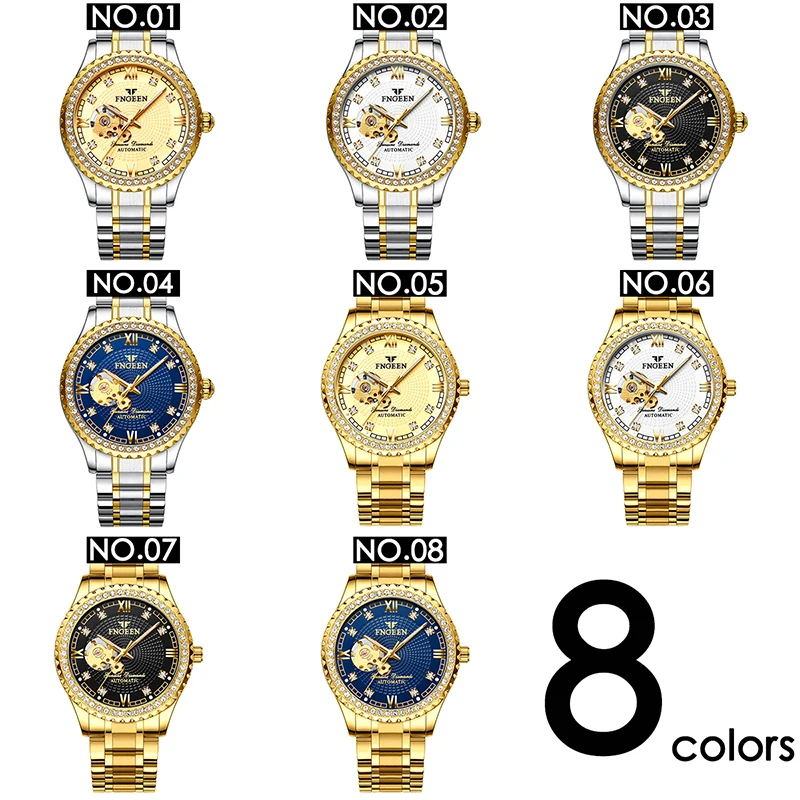 FNGEEN-Reloj de pulsera para hombre, con espejo de cristal recubierto, tallado hueco, dorado, automático, mecánico, estilo británico, resistente al agua - Imagen 6