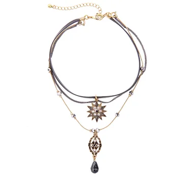 

Fashion Charm Star Multi-layer Women Classic Gold Chain Choker Drop Shape Stone Pendant Necklace For Women Jewelry Gift