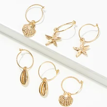 Коми мода классический золотой цвет массивные серьги набор ракушка Звезда Форма коралла для женщин Висячие серьги ювелирные изделия D20302