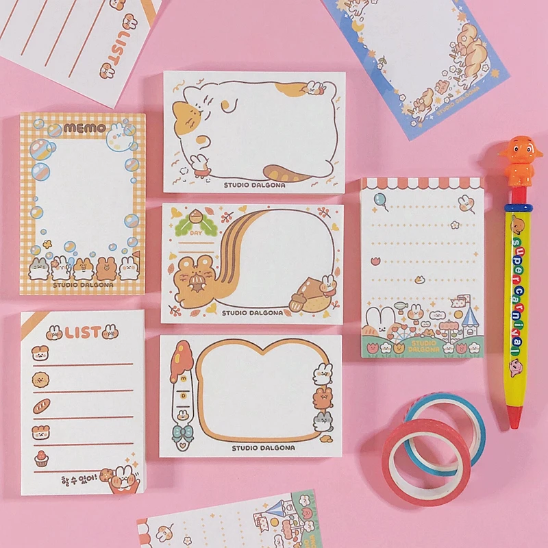

100Sheets Cute Cartoon Squirrel Bunny Note Paper Tearable Memo List Kawaii Message Note Plan list Notepad Office School Supplies