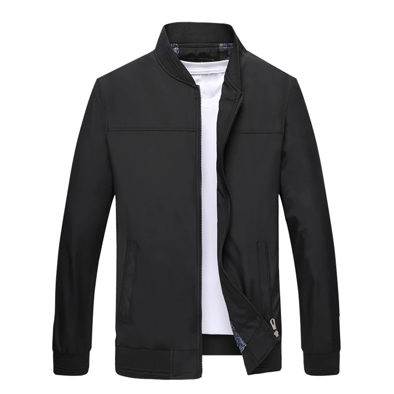 MANTLCONX, осенние мужские куртки, повседневные пальто, одноцветная мужская куртка на молнии, мужская куртка, Мужская Повседневная Верхняя одежда - Цвет: Black
