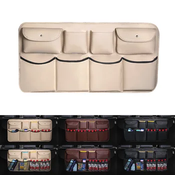 

LEEPEE Multi Hanging Nets Pocket PU Leather Car Styling Car Trunk Organizer Car Rear Seat Back Storage Bag Auto Stowing Tidying