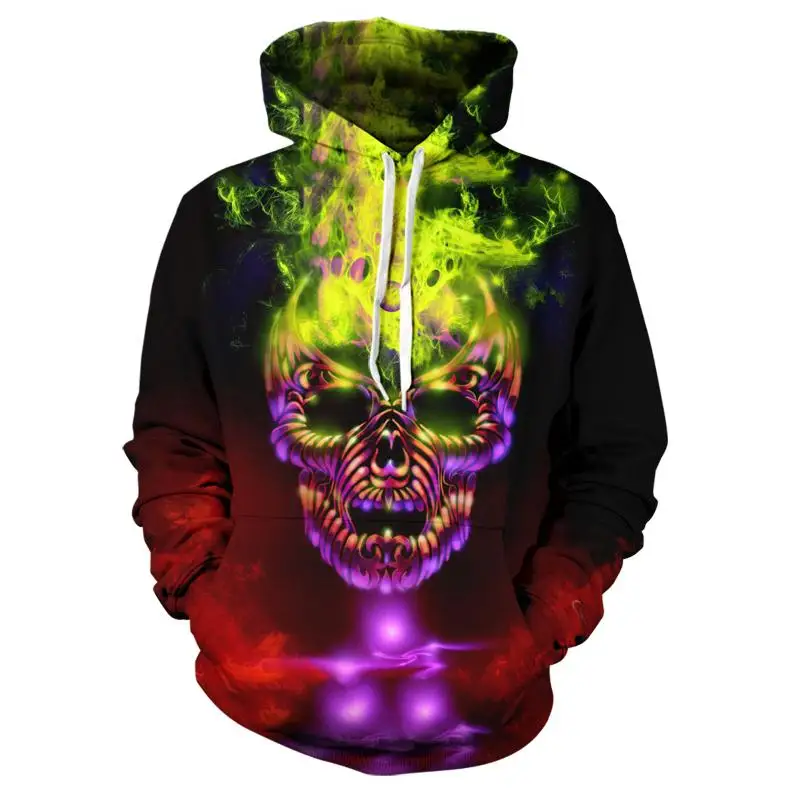 

2020 new popular 3D printing men's spring and autumn skull color design men's long sleeve hoodie simple style casual cool