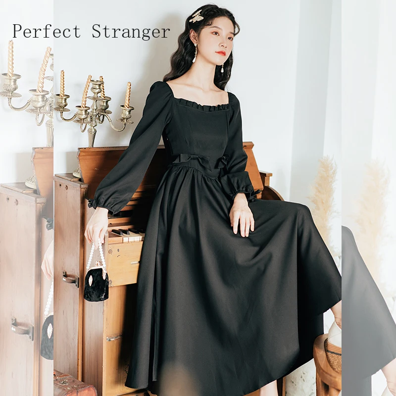 2020 Autumn Winter New Arrival Hot Sale Square Collar Long Sleeve Women Long Dress