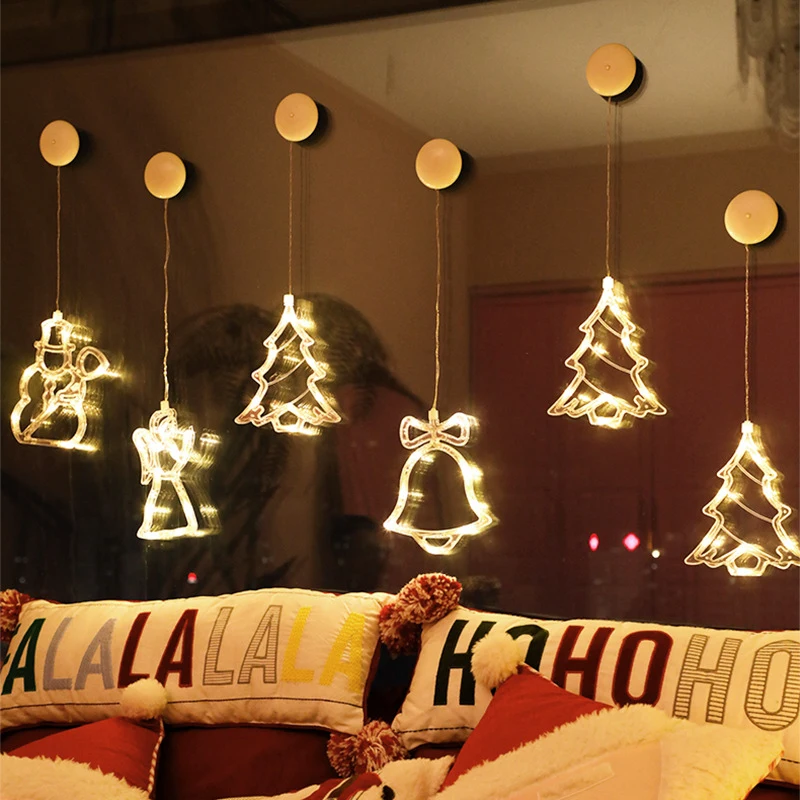 Рождественский светодиодный светильник на окно, подвесной декор, Рождественская елка, лось, струнный светильник s, рождественский светильник s, уличный Сказочный светильник s