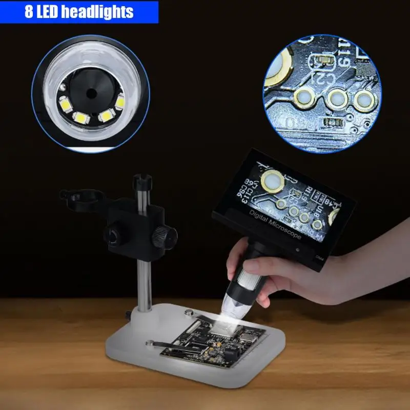

1000x 2.0MP USB Digital Electronic Microscope DM4 4.3"LCD Display VGA Digital Microscope 8 LED Stand for PCB Motherboard Repaire