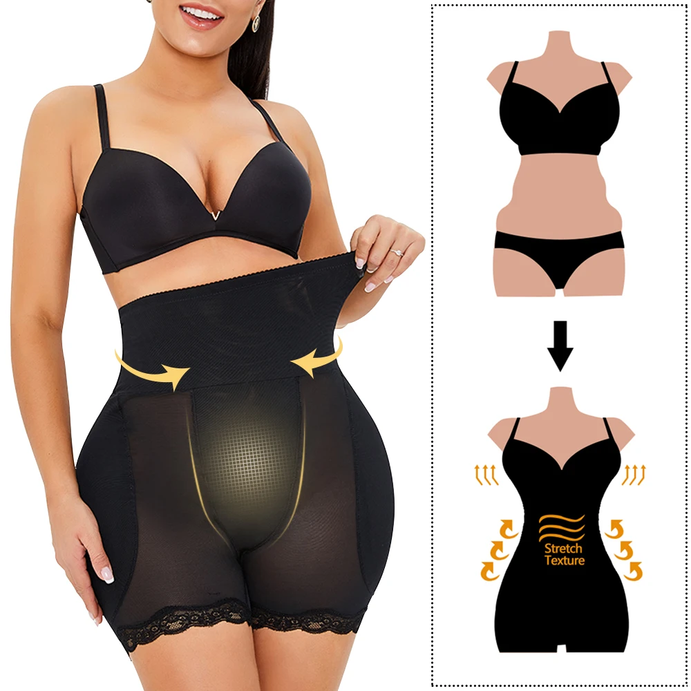 Velssut High Waist Body Shaper Sponge Pads Butt Lifter Belly Slim Pants Padded Shapewear Panties Plus Size