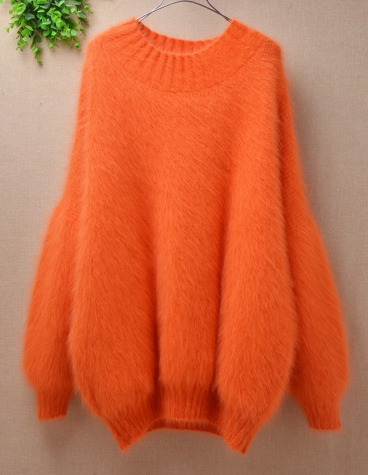 Женский зимний толстый теплый свитер средней длины размера плюс из норкового кашемира с длинными пышными рукавами из меха Ангорского Кролика