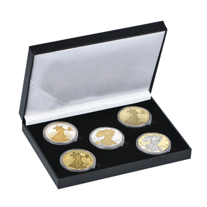 WR США Статуя Свободы позолоченные Коллекционные монеты набор с держателем для монет серебро монета персонализированный подарок дропшиппинг - Цвет: 5pcs coins with box