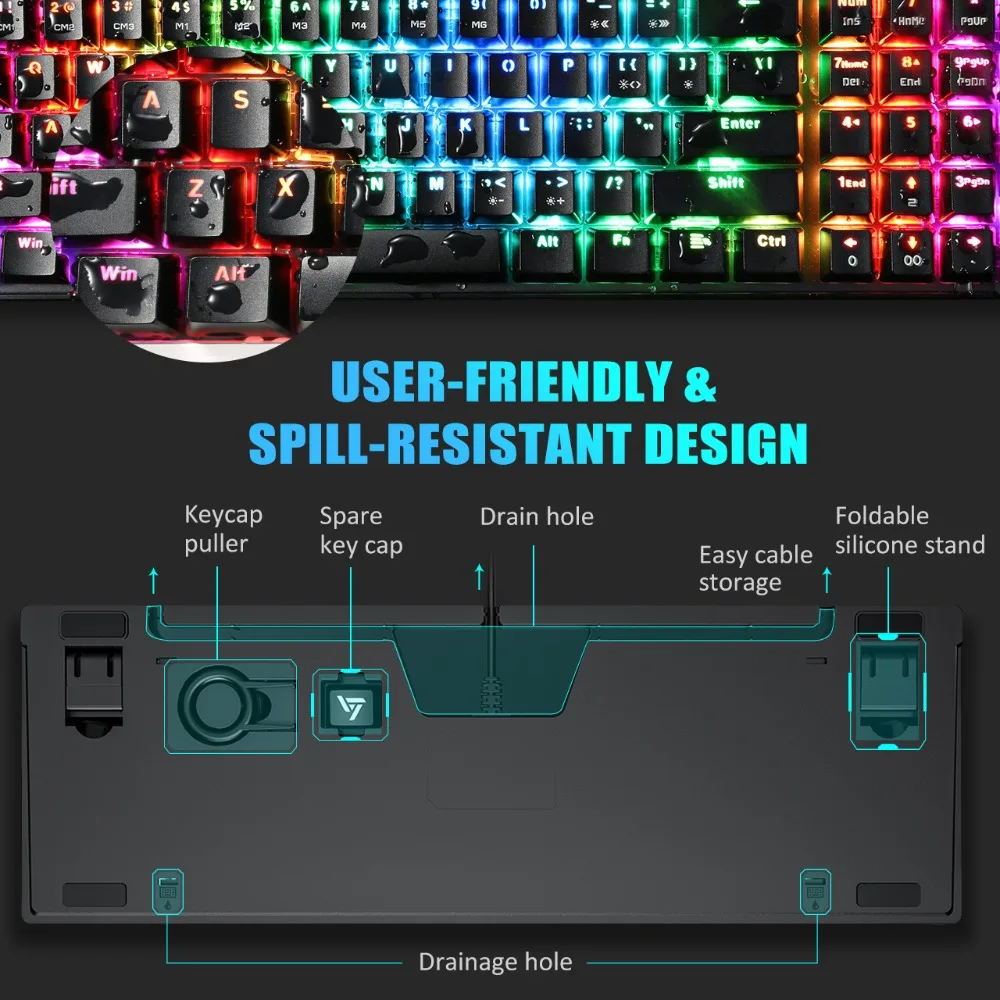 VicTsing PC259 Mechanical Keyboard RGB USB Wired Gaming Keybaord Blue Switch With 96 Keycaps Customized RGB Backlit For PC Gamer (5)