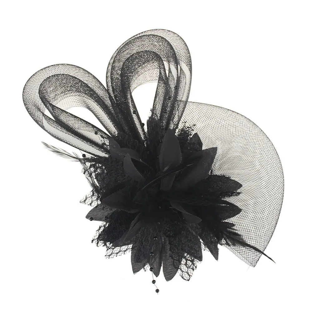 Fashion Women Fascinator Net Bow Tie Mesh Hat Cocktail Party Headdress Bridal Wedding Hair Accessories - Цвет: Черный