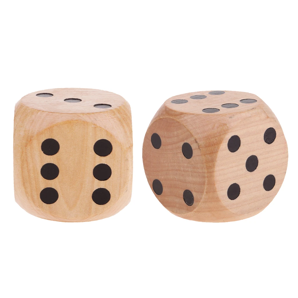 2x Creative Large Wooden D6 Six Sided Dices Set For DND RPG Party Games Wood