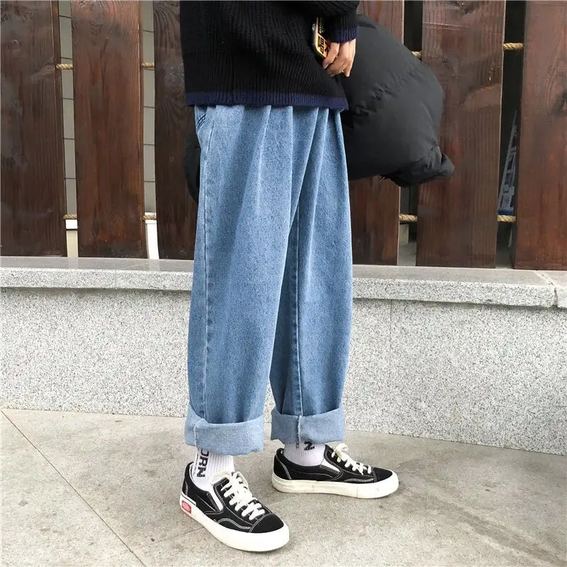 

Jeans Men Loose Wide Leg Trousers Plus Size Trendy Korean Style All-match Harajuku New Solid Simple Ulzzang Mens Daily Solid