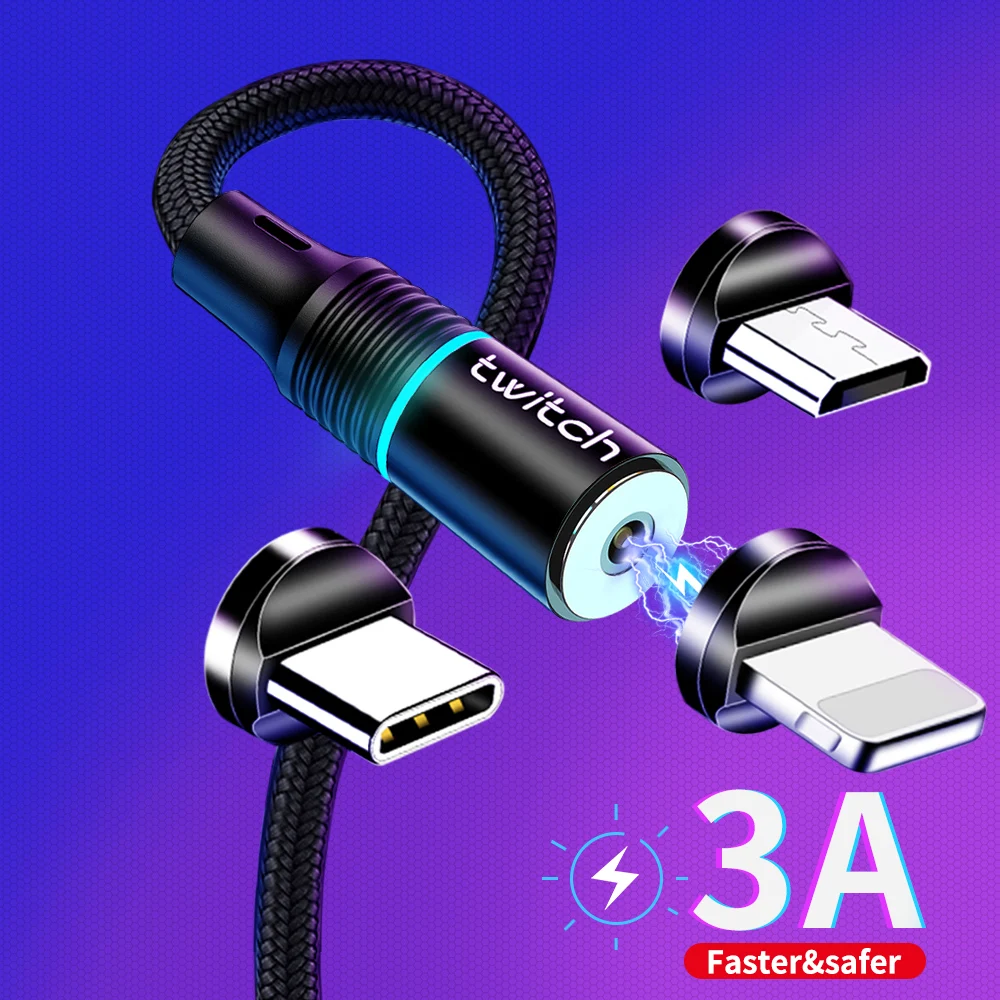 Магнитный кабель Twitch 3 м usb Тип c шнур для быстрой зарядки Samsung S10 S9 xiaomi Huawei USB C