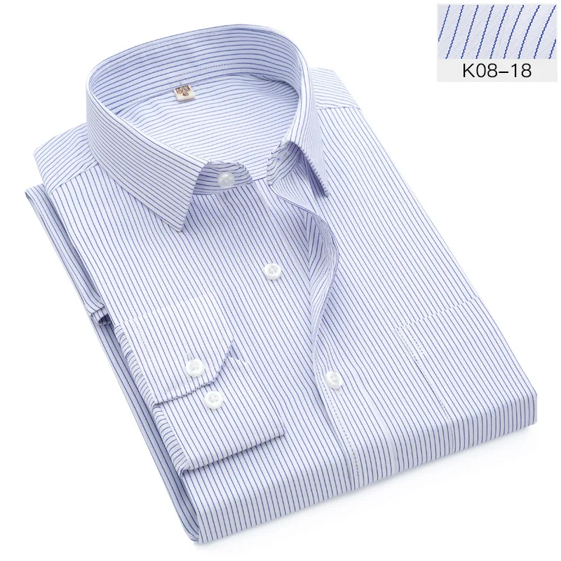 Рубашки мужские деловые повседневные рубашки с длинными рукавами классические полосатые мужские деловые рубашки белые мужские модные полосатые Умные повседневные рубашки - Цвет: K08-18