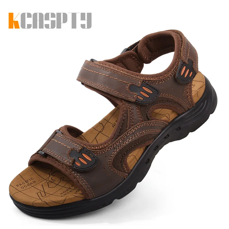 High Quality Genuine Leather Men Shoes Summer New Large Size Men's Sandals Fashion Slippers Big 38-47 | Спорт и развлечения
