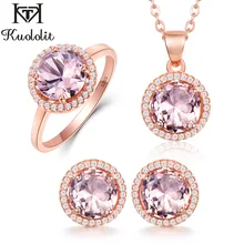 Куололит морганит ювелирный набор драгоценных камней для женщин Твердые 925 пробы Серебряное Кольцо Серьги Ожерелье изумруд голубой топаз танзанит