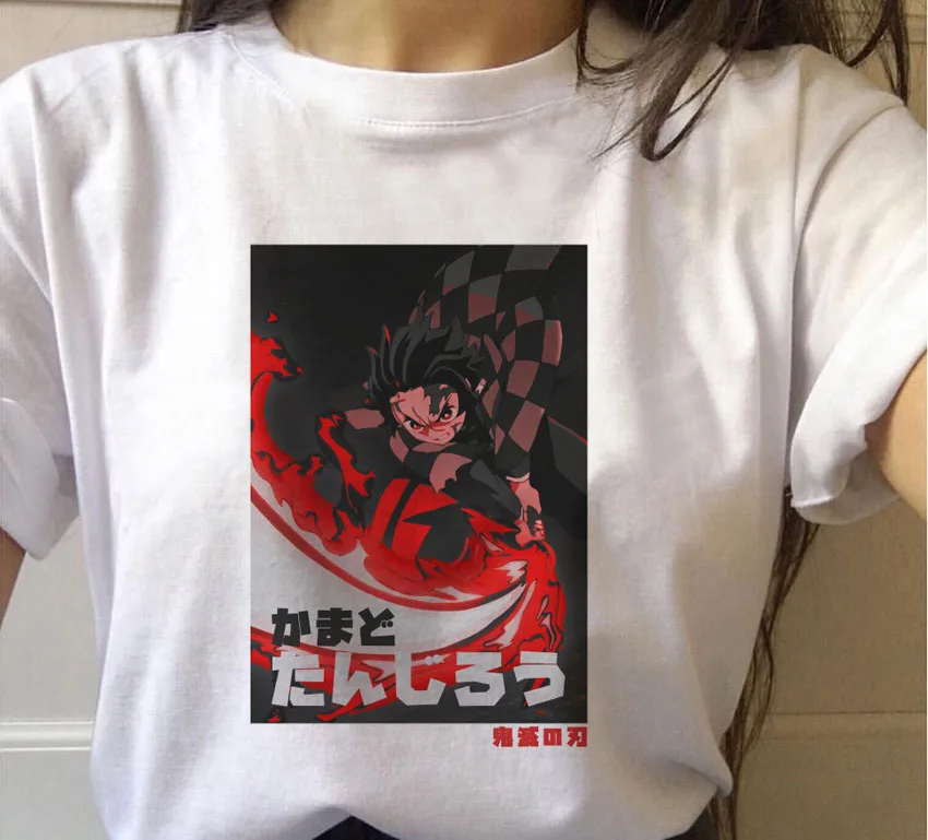 Kimetsu No Yaiba Demon Slayer футболка для женщин Графический Топ футболки японского аниме короткий рукав белый Повседневная Harajuku панк одежда