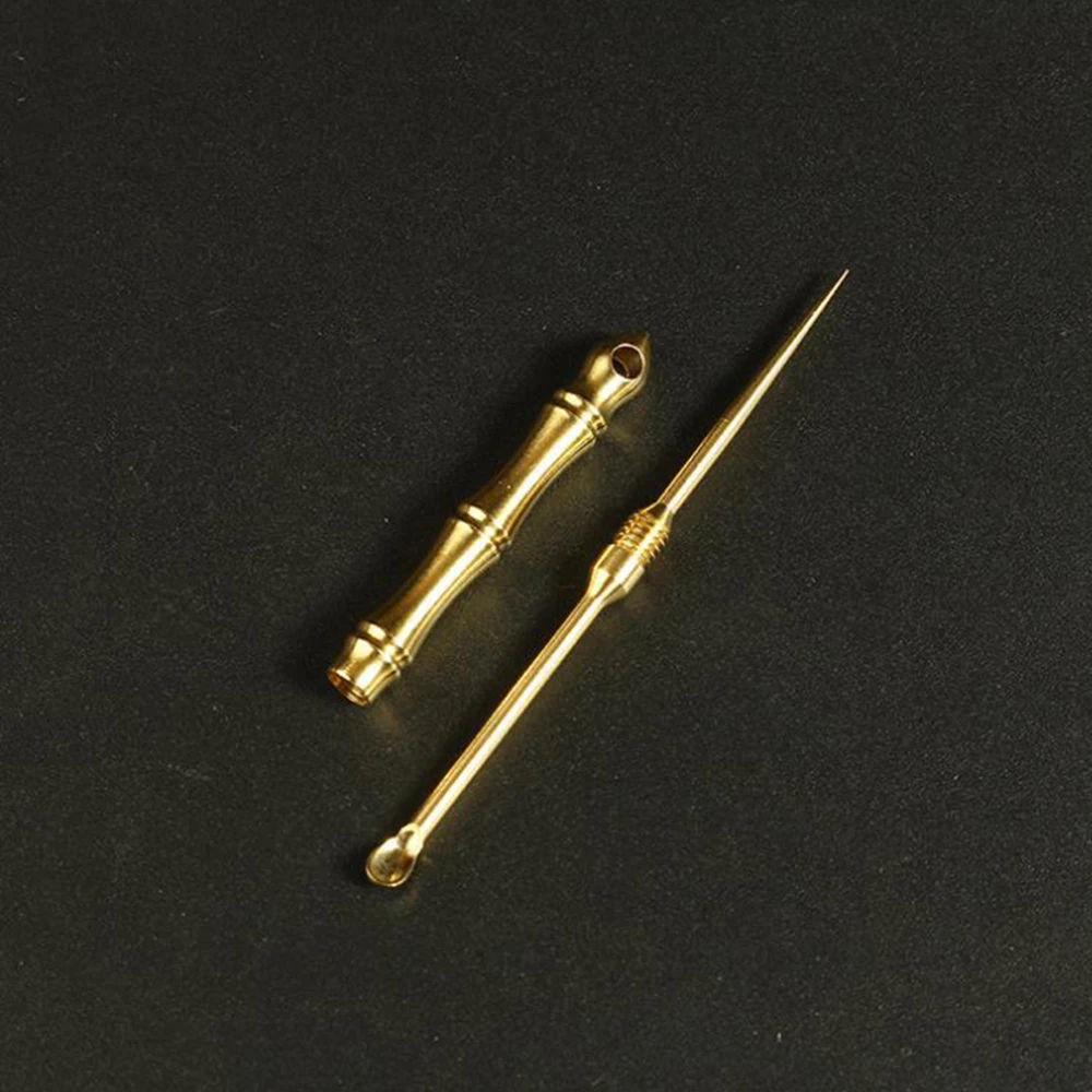 Portable Multifunctional Brass Toothpick 2 In 1 Ear Spoon Toothpick Outdoor Fruit Picks Keychain Ring Tool Trave Kit