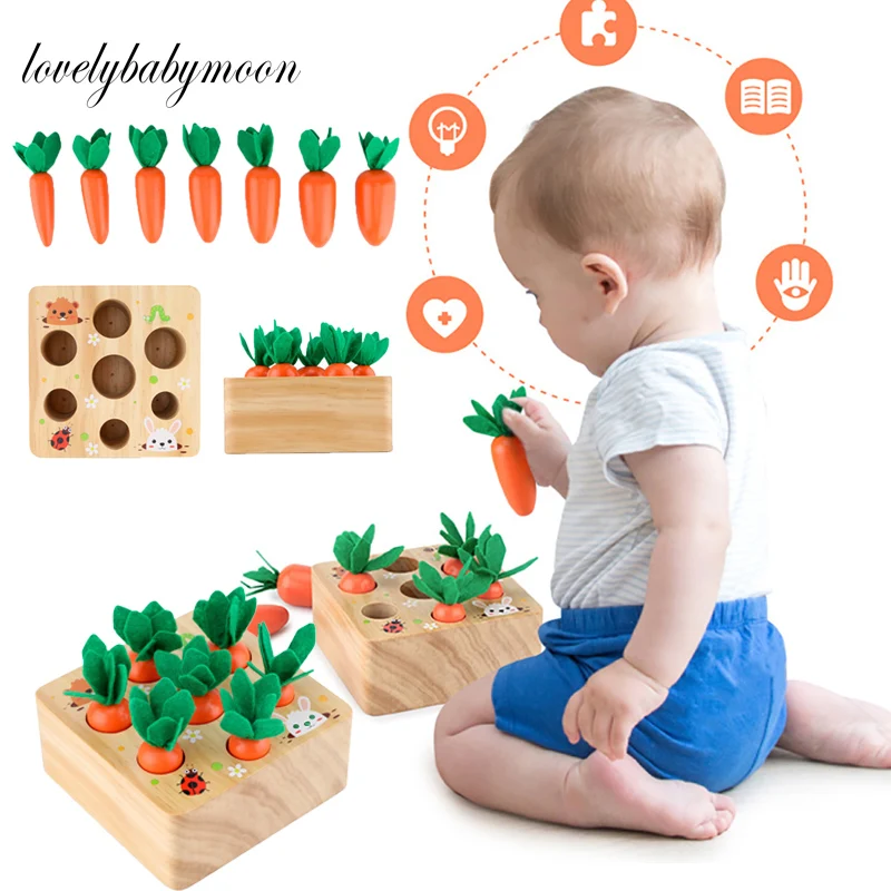 WoodenToys Baby Montessori Toy Set Pulling Carrot Shape Matching Size Cognition Educational Wooden Toys baby | Игрушки и хобби