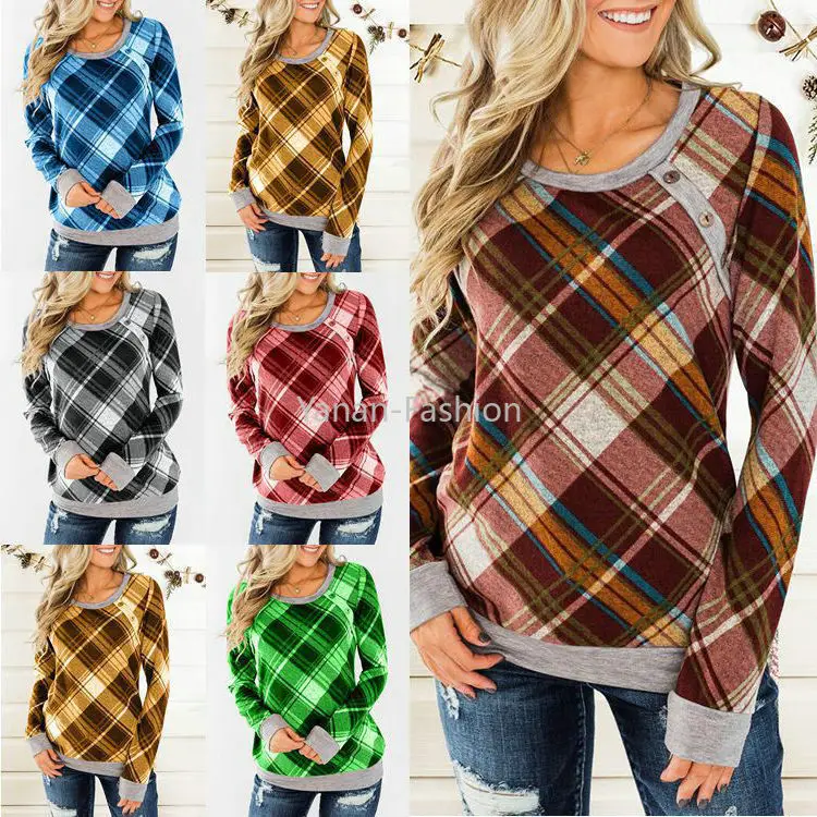 

Yanan 2020 sweaters fashion 2018 women women's pullover loose plaid o-neck love slleves autumn winter ladies sweatershirt