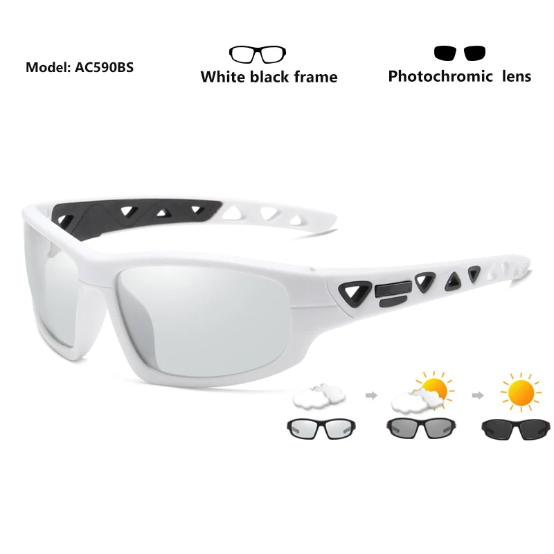 White black-gray Спортивные фотохромные поляризованные солнцезащитные очки для мужчин, для вождения, рыбалки, солнцезащитные очки для дня, ночного видения, очки gafas de sol hombre - Цвет линз: White black-gray
