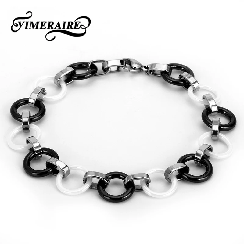 Классический Простой стиль черный белый керамический маленький круглый браслет для женщин леди здоровый материал ювелирные изделия трендовые Повседневные Вечерние браслеты