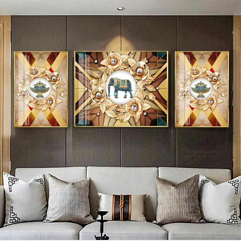 

Retro Animal Indian Elephant Horse deer China pot Poster and Prints Canvas Painting Art Wall Pictures for Living Room Home Decor