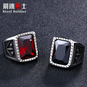 

steel solider hot sale stainless steel punk men huge stone flower ring charm fashion unqiue jewelry