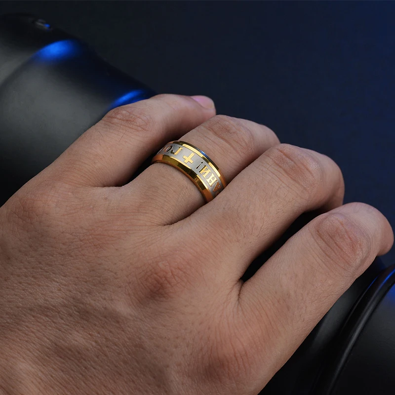 Stainless Steel Ring Finger Ring 8mm Religious Jesus Cross Russian God Save Us For Men Women Christian Jewelry