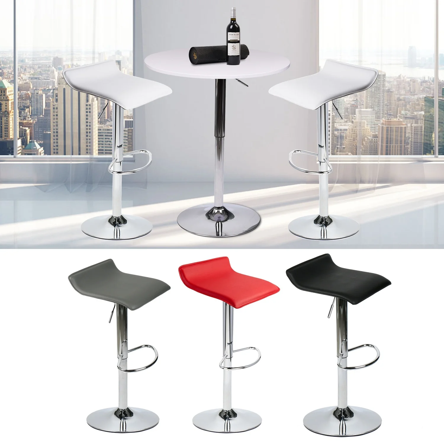 

3 Piece Bar Table And Stools Counter Adjustable Swivel Pub Kitchen Dining
