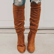 Женские сапоги для верховой езды зимние высокие сапоги из замши женские модные расклешённые сапоги на высоком каблуке рыцарские сапоги до колена в римском стиле, новинка