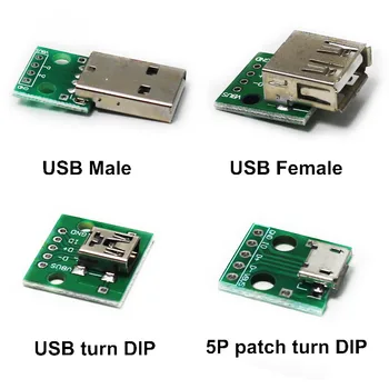 

2pcs Micro Mini USB USB A Male USB Connector Interface to 2.54mm DIP PCB 2.0 A Female USB B Converter Adapter Breakout Board