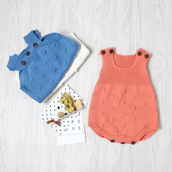 

Baby Girls Knitted Bodysuits Toddler New born Sleeveless Solid color Jumpsuits Spring Fall clothing