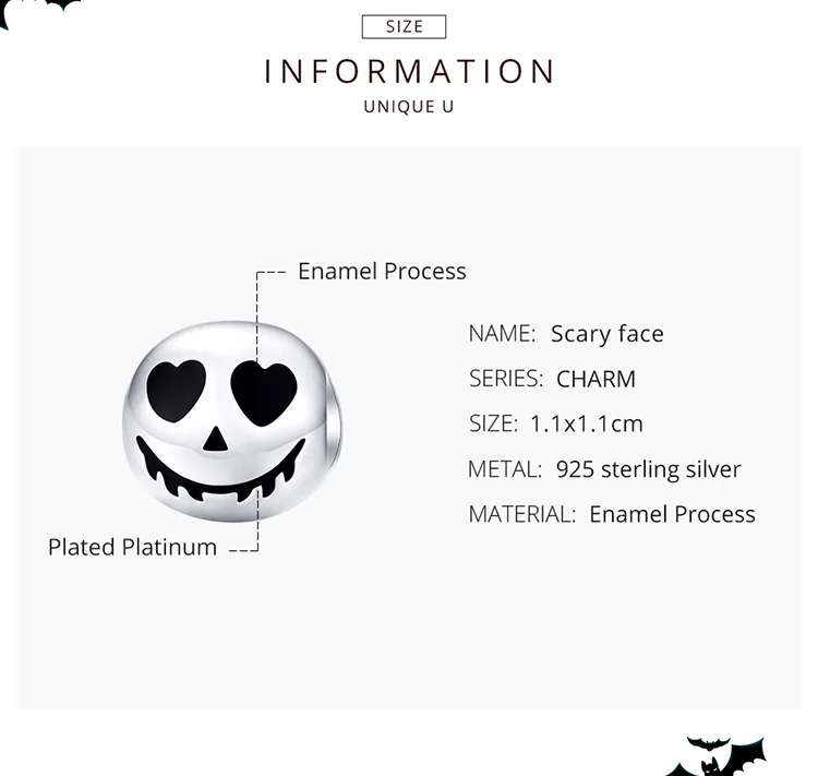 INBEAUT Лидер продаж Подлинная 925 пробы серебро Хэллоуин Король Череп Бусины fit Pandora браслет белый CZ Сердце Скелет Apple Шарм