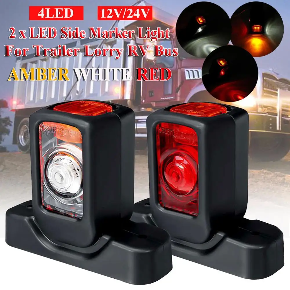 

12/24V Waterproof Car Truck LED Side Marker Light Triple Indicator Lamps Turn Signal For Trailer Lorry RV Bus Amber White Red