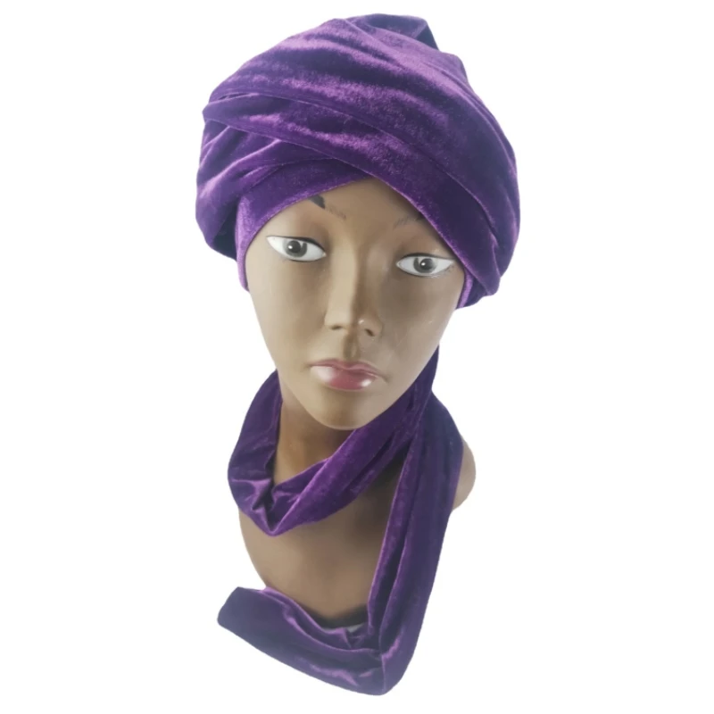 african outfits Women African Wrap Head Scarves Plain Velvet Hijab Turban Cap Muslim Long-Tailed Headscarf Hat Islamic Under Scarf Bonnet african fashion designers