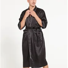 Летние атласные шарфы халат ночная рубашка для мужчин Половина рукава Домашняя одежда мужские длинные однотонные кимоно купальный халат Повседневная одежда для сна