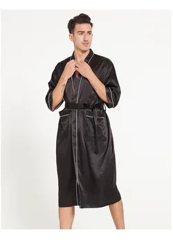 

Summer Silky Satin Robe Nightgown For Male Half Sleeve Home Clothes Mens Long Solid Kimono Bathrobe Gown Casual Sleepwear