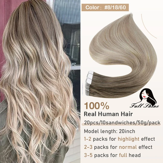 Full Shine Tape In Hair Extensions 100% Remy Natural Human Hair Skin Weft Invisiable Seamless Omber Blonde Color Glue For Salon 8 18 60