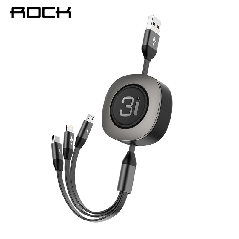 Выдвижной зарядный кабель ROCK 3 в 1 для iPhone Samsung Huawei Xiaomi регулируемый портативный