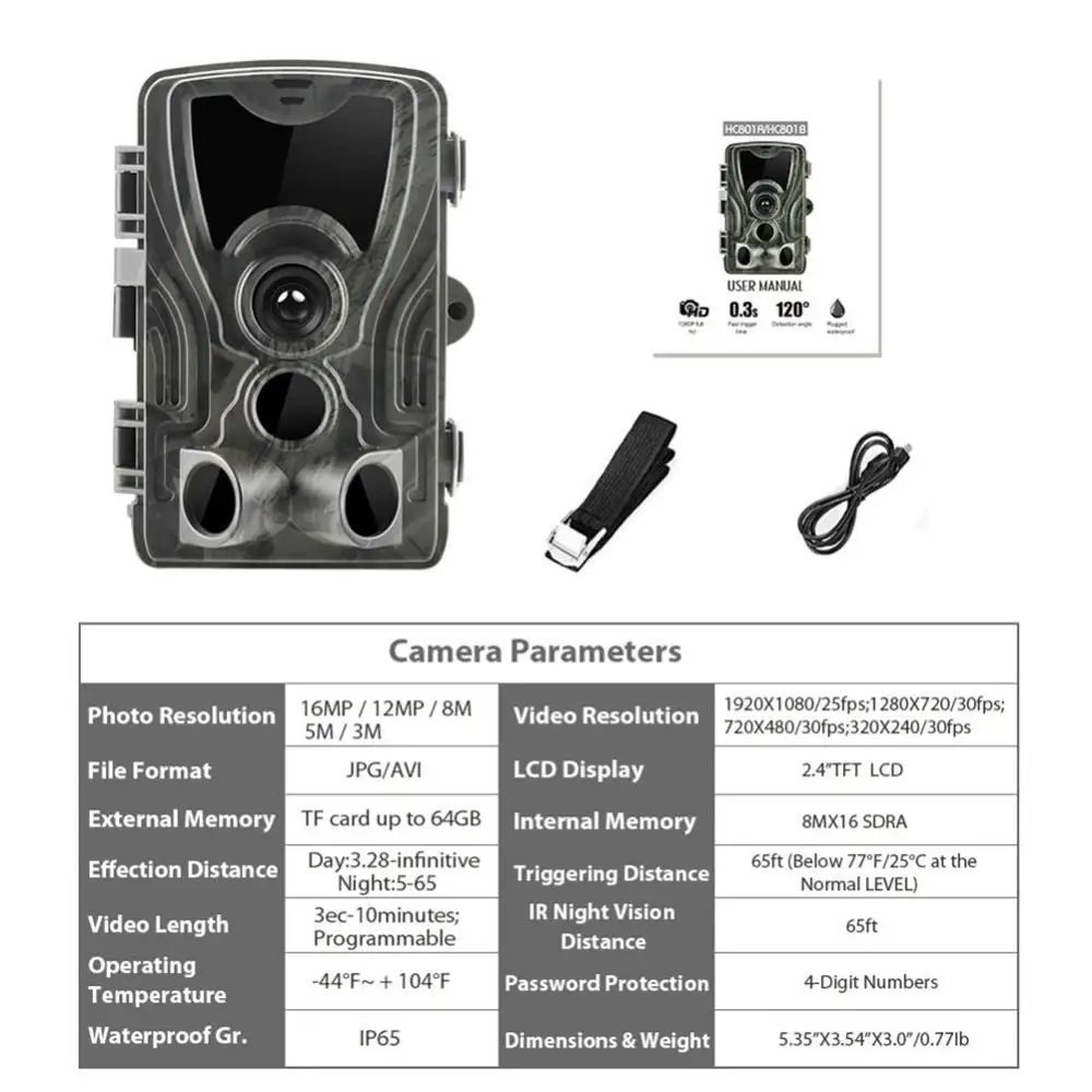  Suntekcam HC-801A 2019 Newest Hunting Camera 16MP 32GB Trail Camera IP65 Photo Traps 0.3s Trigger T